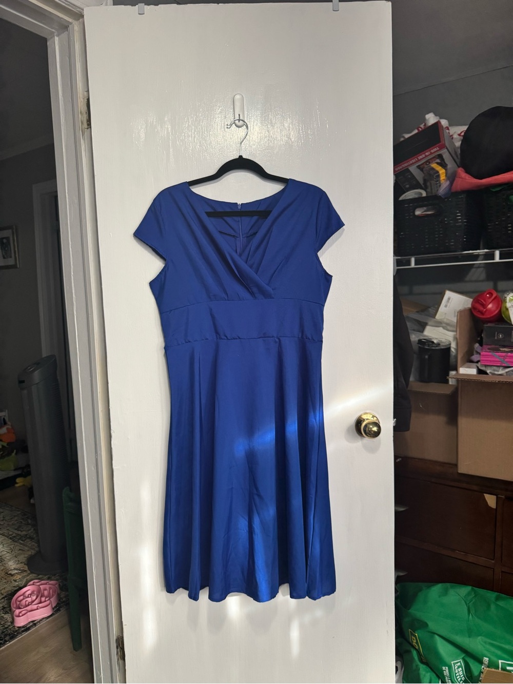 Blue V-Neck Fit & Flare Dress